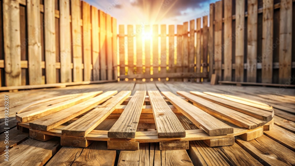 Poster rustic wooden pallet circle on deck with fence background