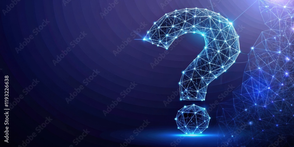 Poster illuminated question mark abstract network of connections and inquiry
