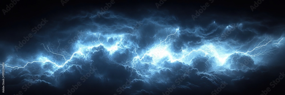 Poster realistic thunderstorm with lightning in dark clouds capturing natural elemental power and intensity