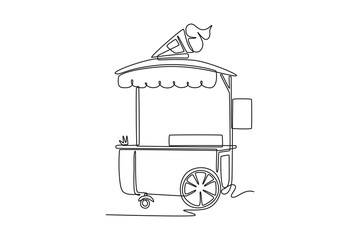 Food truck with street food concept. Single line draw design vector graphic illustration.