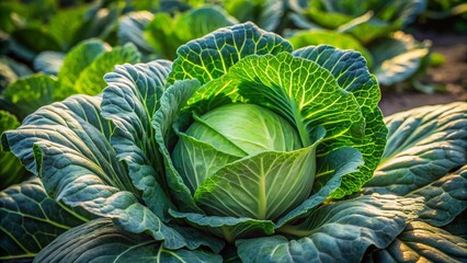 Obraz premium Close-up of ripe cabbage in the field 