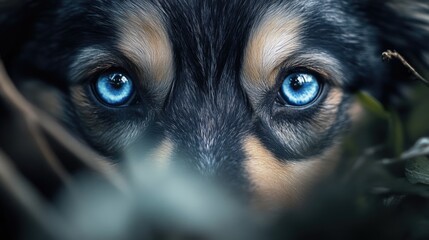 Close-up of dog with blue eyes