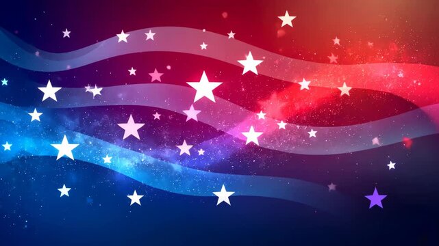 USA colors, stars and stripes abstract bright motion design. Independence Day modern background. Colorful starry background with a blue stripe. The stars are scattered all over the background