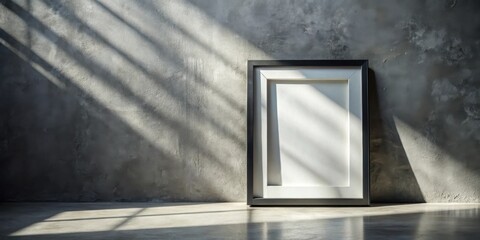 Empty picture frame against textured wall with sunlit shadows