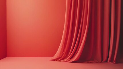 Fototapeta premium Elegant red drapery in a minimalist room with warm lighting
