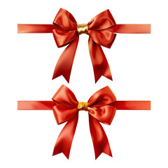 Fototapeta premium Set of Red bow and ribbon bright satin for invitation, greeting card, gift