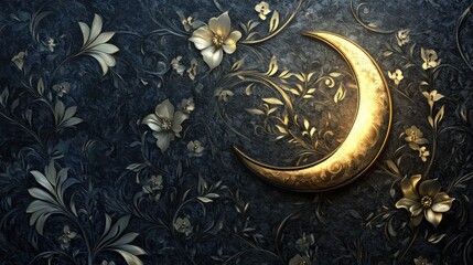 Naklejka premium Arabic Floral Motifs and Crescent Moon Glowing Soft