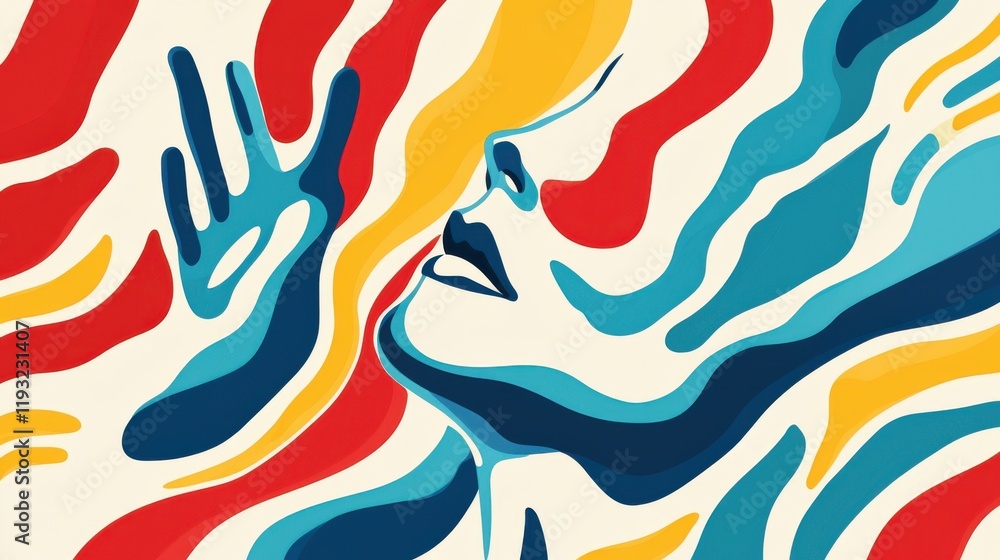 Aufkleber abstract representation of emotion and expression with vibrant colors, featuring a stylized face sur