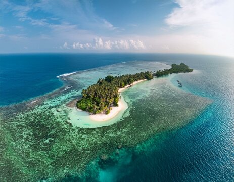 Generated image rone perspective of the crescent-shaped Unawatuna Beach with crystal-clear waters
