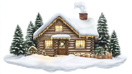 Charming Snowy Cabin with Twinkling Holiday Lights