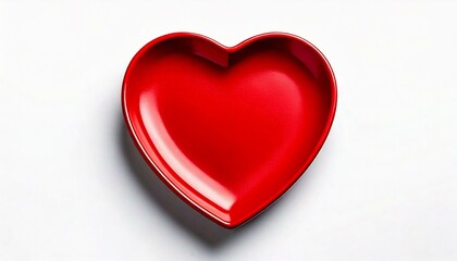 Fototapeta premium Empty red heart-shaped plate on a white background