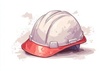 Iconic construction logo design with hard hat in flat style