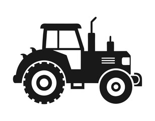 black and white silhouette of a tractor with large rear wheels and smaller front wheels, showcasing a classic agricultural vehicle design, perfect for farming and rural-themed projects