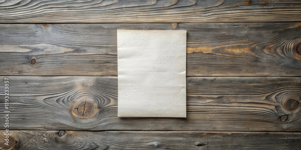 Poster rustic wooden background featuring a blank sheet of aged paper for your design