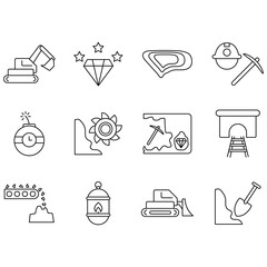Mining icons set. Set of editable stroke icons.Set of Mining