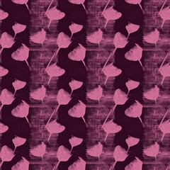 Maroon red blotch linen floral seamless pattern with primitive fabric effect. Organic close up woven texture background. Modern scandi summer garden two tone neutral soft furnishing home decor design