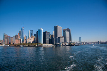 Naklejka premium Downtown Manhattan from the Staten Island Ferry