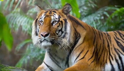 Close-up Portrait of a Cool Fierce Tiger in the Jungle