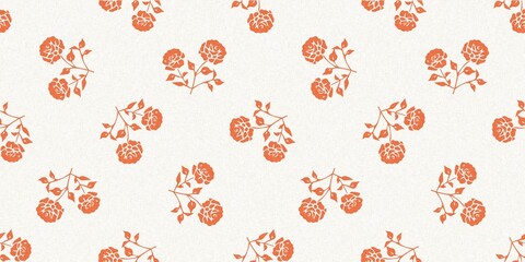 Peach fuzz botanical leaf foliage texture border two tone linen fabric effect. Soft fresh modern woodland cottagecore design, banner and on trend repeat tile ribbon. 