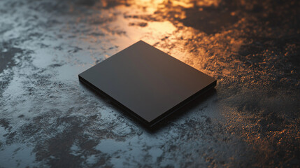 Black box on dark textured surface with warm lighting