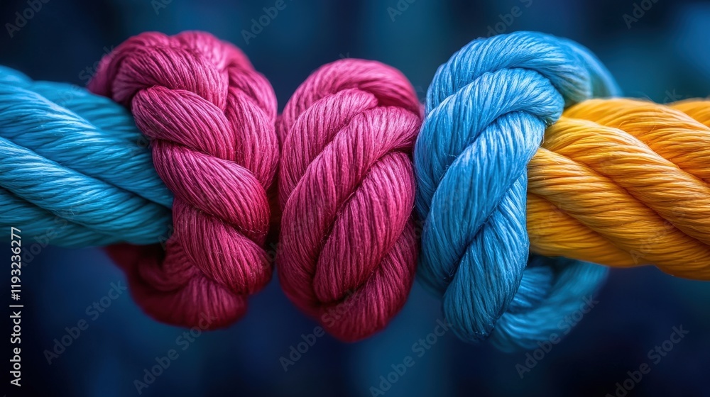 Aufkleber diverse team strength through colorful knots of rope representing connection and partnership in unit