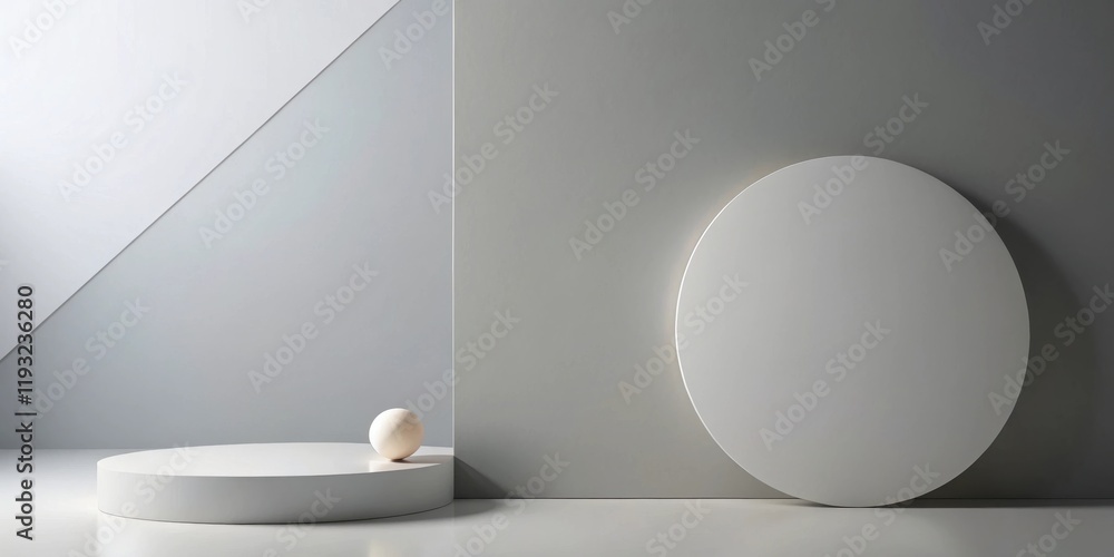 Aufkleber Minimalist Studio Scene with Cylindrical Platform and Orb