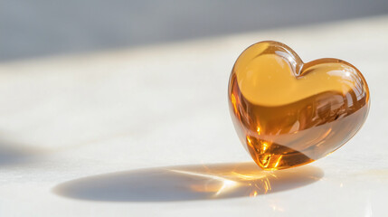 Amber Heart Illuminated from Within on Smooth Surface