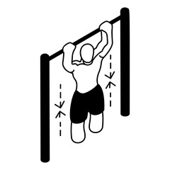 joist mount or freestanding isometric vector icon, Healthy lifestyle symbol, Body Exercising Sign,Circuit training equipment illustration, pull up bar or power tower concept