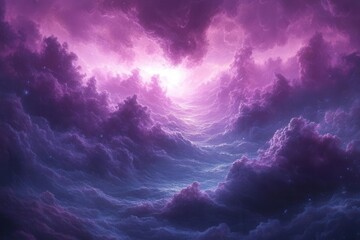 Fototapeta premium an abstract fantasy landscape filled with ethereal purple cumulus clouds, creating a dreamy and surreal environment that evokes imagination and wonder