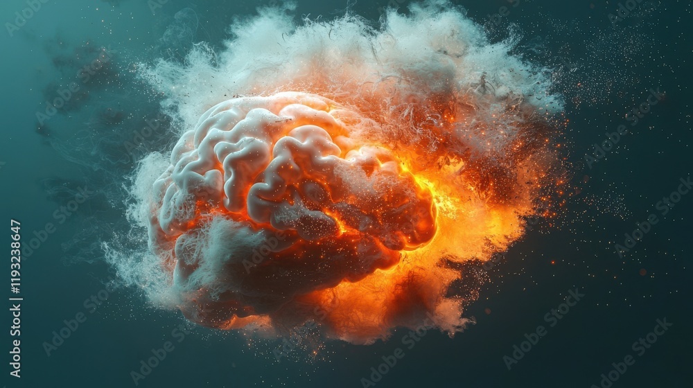 Poster dynamic glowing brain model represents innovative ideas digital space 3d visualization futuristic en