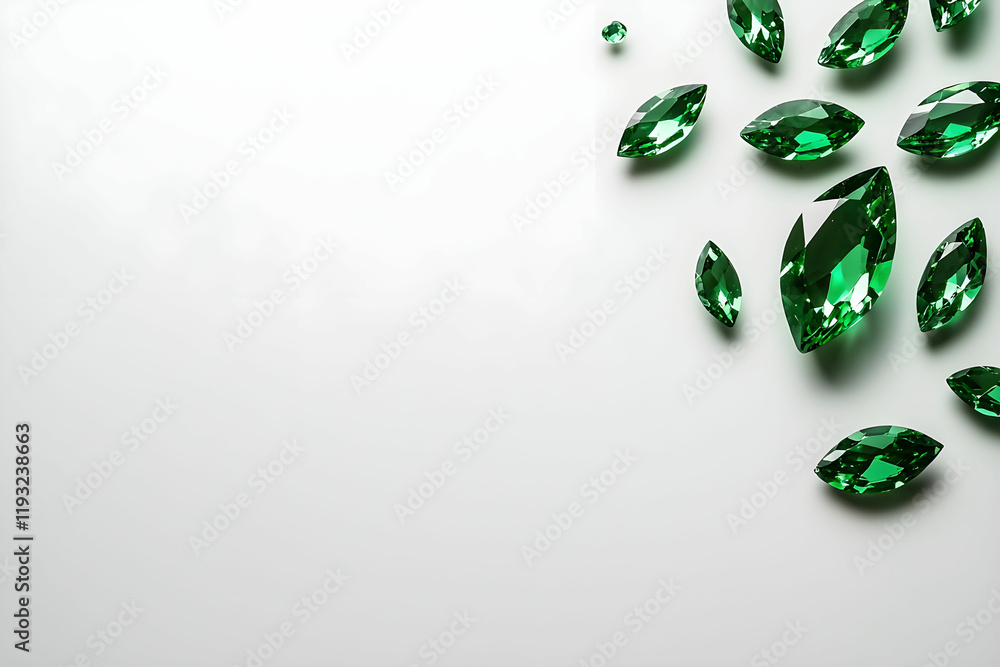 Poster sparkling green emerald gems on a soft background for elegant designs