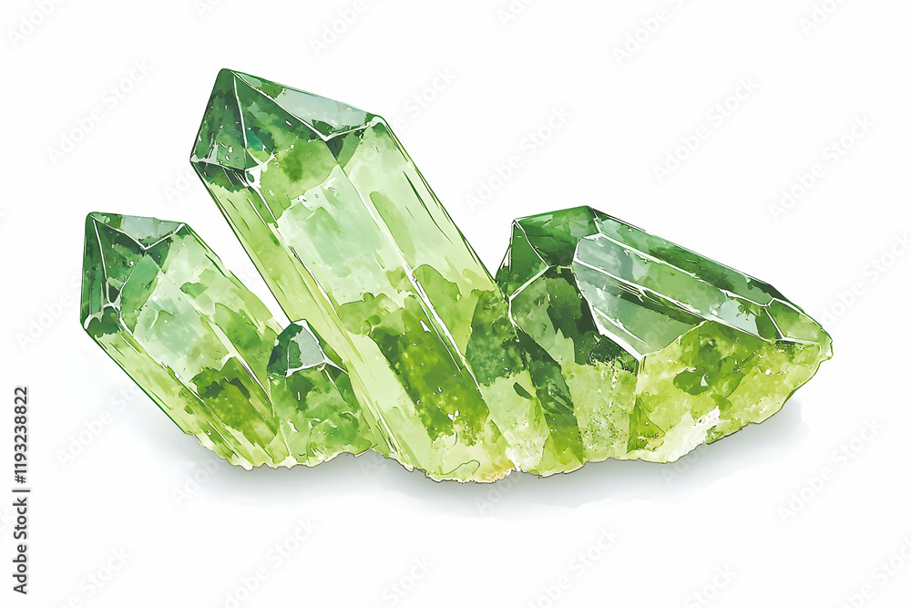 Poster green crystal mineral formation with sharp edges and shiny surface
