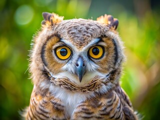 Fototapeta premium Adorable Great Horned Owlet at Wildlife Rescue Center - Stock Photo