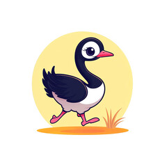 Fototapeta premium Playful cartoon ostrich walking in a sunny landscape fun illustration nature cheerful vibe