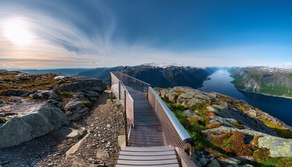 Obraz premium Generated image Rampestreken lookout point on the trail to Nesakla summit in Norway