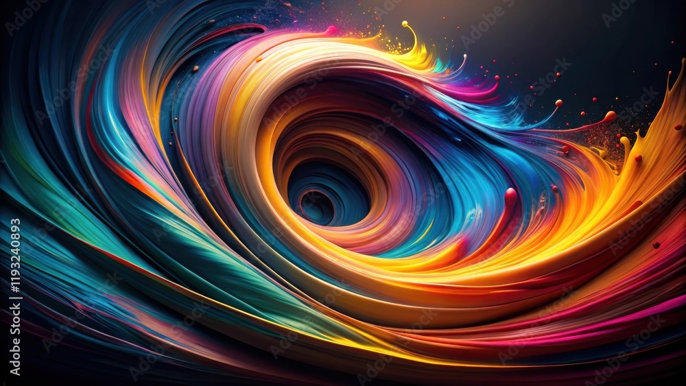 Poster abstract swirling vortex of vibrant colors, a mesmerizing display of fluid dynamics and artistic exp