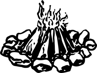 Fototapeta premium Camping. Hand drawn doodle sketch vector isolated. Fire