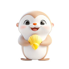 Playful cartoon animal holding shell studio setting 3d illustration whimsical environment front view cute concept for engagement