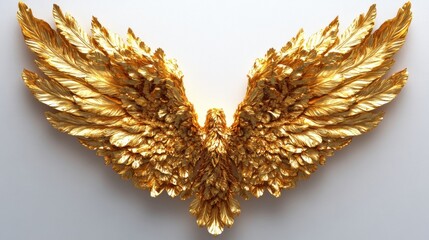 Decorative golden wings sculpture with intricate feather details