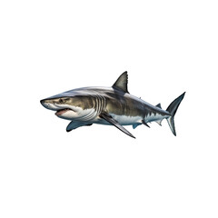 Naklejka premium Great White Shark: A powerful and majestic Great White shark glides through the deep blue waters, showcasing its sleek, predatory form and razor-sharp teeth.