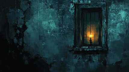 Glowing Candlelight in a Dark Old Window