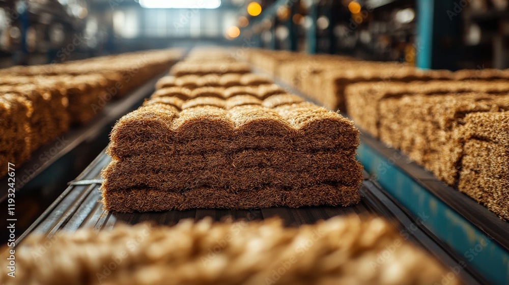 Poster bales of natural fiber material stacked in a textile factory displaying the intricate process of man