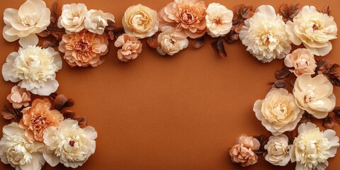 Floral Frame on Brown Background