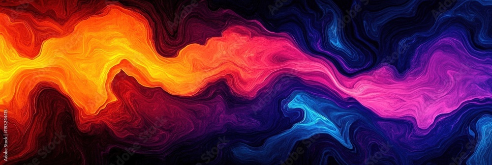 Poster vibrant wavy abstraction with colorful swirls and fluid patterns in a minimalist art style for sceni
