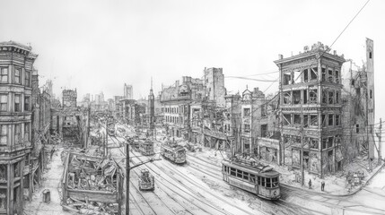 The ruins and streetscape after the earthquake