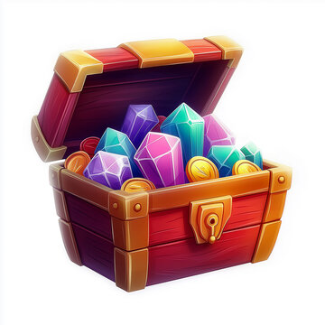 recommend clip art: Open wooden treasure chest filled with gold coins and shiny gems
