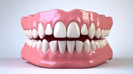 Obraz premium Realistic 3D Model of Human Teeth and Gums on Neutral Background