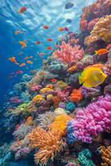 Obraz premium Récif corallien vibrant avec créatures marines exotiques et eau cristalline