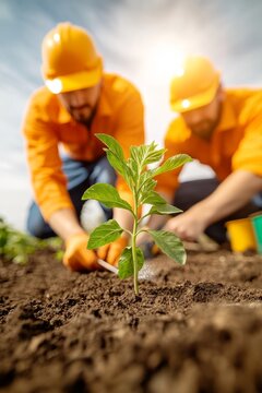 Gardens laborados por un grupo de trabajadores en el campo durante una soleada tarde