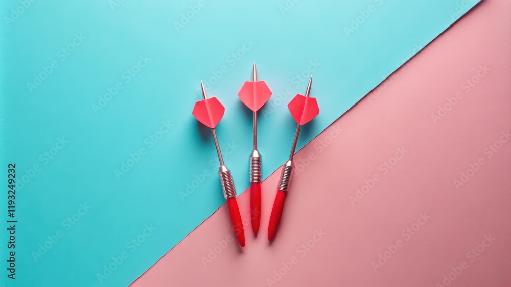 Poster three red darts on a blue and pink background a conceptual image of focused goals
